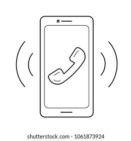 Smart phone with vibration and sound vector line icon isolated on white background. Smartphone technology line icon for infographic, website or app.