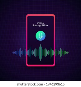 Smart phone Voice recognition concept design with microphone icon and digital bar sound audio wave spectrum vector illustration