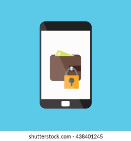 smart phone wallet security , flat design