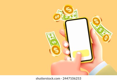 Smart phone wallet services, cash back online, web banner. Vector illustration