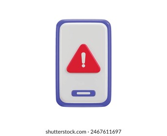 Smart phone with warning icon 3d render concept of online security alert icon vector illustration