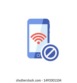 Smart phone and Wi Fi technology icon with not allowed sign, block, forbidden, prohibit symbol