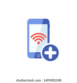 Smart phone and Wi Fi technology icon with add sign, new, plus, positive symbol