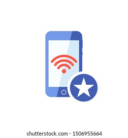 Smart phone and Wi Fi technology icon with star sign, best, favorite, rating symbol