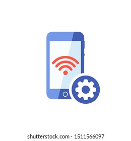 Smart phone and Wi Fi technology icon with settings sign, customize, setup, manage, process symbol