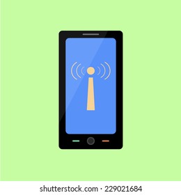 Smart phone with wi-fi icon in flat style