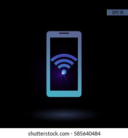 Smart phone with wireless vector icon. Graphic symbol for web design, logo. Isolated sign on a black background.