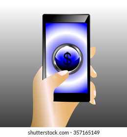 Smart Phone in Your Hand with Banking Transaktion on Touchscreen. Vector Illustration