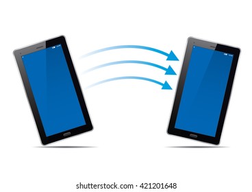 Smart phones and blue screens. Vector Illustration.
