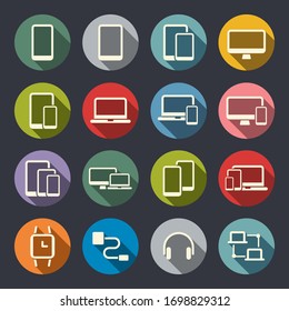 Smart phones, laptops, computers and other electronic devices vector icons