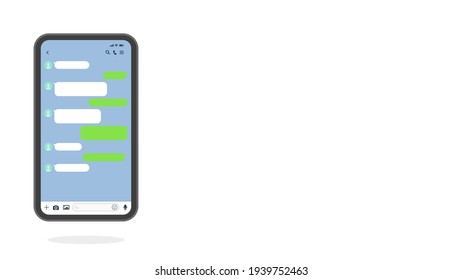 Smart phone's Messenger app chats screenshot on white background vector illustration. Template for talking on the Mobile phone with empty Chatting Bubbles mockup. 