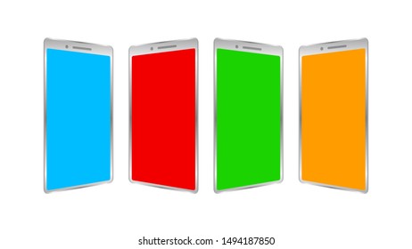 smart phones multi color screen isolated on white background, empty telephone digital screen for copy space, modern mobile phone for display and element banner graphic design, smartphone template