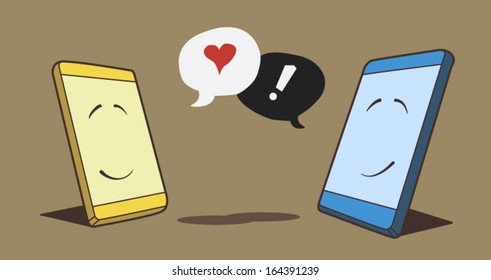Smart phones with speech bubbles