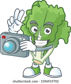 Smart Photographer endive cartoon mascot with a camera