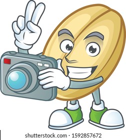 Smart Photographer split bean cartoon mascot with a camera