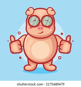 smart pig animal character mascot with thumb up hand gesture isolated cartoon in flat style design