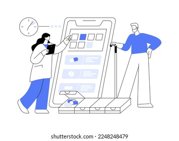 Smart pill boxes abstract concept vector illustration. App controlled medication tool, drug reminder device, set disease medication schedule, monitoring system smart technology abstract metaphor.