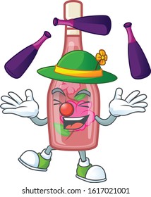 Smart pink bottle wine cartoon character design playing Juggling