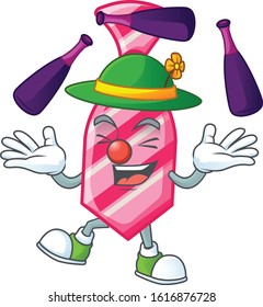 Smart pink stripes tie cartoon character design playing Juggling