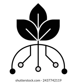 Smart Plant Icon (Tech-Infused Growth).  Bio Tech Plant Icon (Nature Meets Technology). Tech Leaf Icon (Symbiosis of Nature  Tech). Vector Editable Stroke Icon.