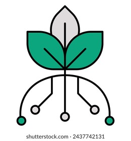 Icono De Planta Inteligente (Crecimiento Tecnológico).  Icono de planta Bio Tech (la naturaleza se encuentra con la tecnología). Icono de hoja de tecnología (simbiosis de Nature Tech). Icono de trazo editable vectorial.