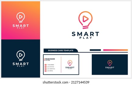 smart play video with light bulb and play icon logo design concept with business card template