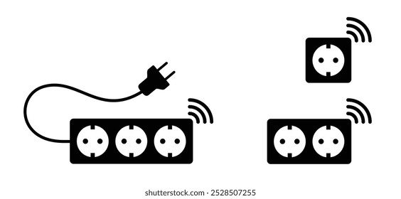 Plugue inteligente, conceito de controle de casa para aplicativo móvel. Ícone de soquete inteligente. Tomada elétrica do desenho animado. soquete, eletricidade, logotipo do poder um símbolo. Conectores e cabos de alimentação. Adaptador de plugue de soquete. 