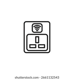 A smart plug icon with three rectangular sockets and a Wi-Fi symbol, suggesting wireless control of connected devices.