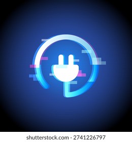 Smart plug neon glitch icon representing energy control, smart power, and IoT automation. Modern technology symbol for electricity, apps, and UI interface design.