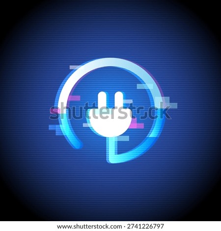 Smart plug neon glitch icon representing energy control, smart power, and IoT automation. Modern technology symbol for electricity, apps, and UI interface design.
