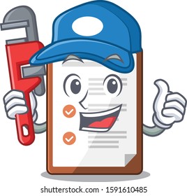 Smart Plumber clipboard Scroll on cartoon character design