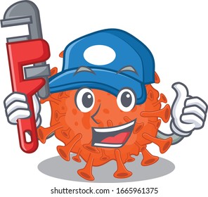 Coronavirus de microscopia electrónica Smart Plumber en diseño de caricaturas