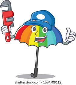 Smart Plumber rainbow umbrella on cartoon character design