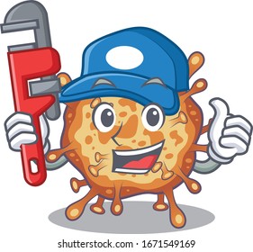 Smart Plumber retro virus corona on cartoon character design