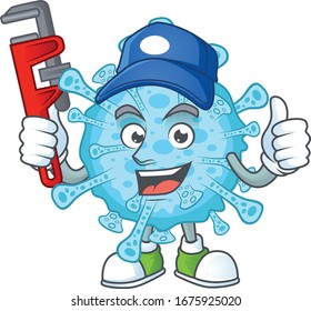 Smart Plumber worker of fever coronavirus cartoon character design