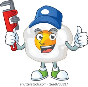 Smart Plumber worker of fried egg cartoon character design