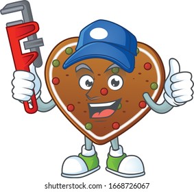 Smart Plumber worker of gingerbread love cartoon character design