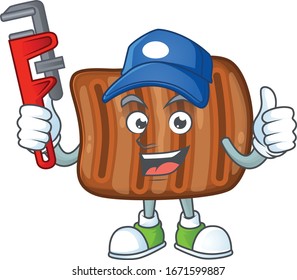 Smart Plumber worker of roasted beef cartoon character design