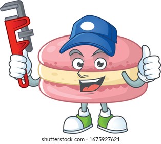 Smart Plumber worker of strawberry macarons cartoon character design