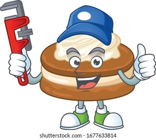 Smart Plumber worker of white cream alfajor cartoon character design