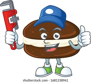 Smart Plumber worker of whoopie pies cartoon character design