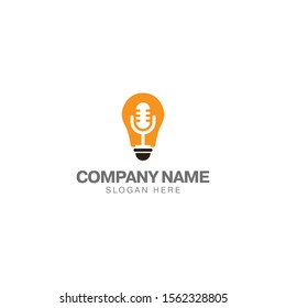 Smart podcast logo design template, microphone classic and light bulb vector
