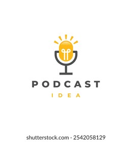 Smart podcast logo illustration. there are bulb with podcast logo icon template