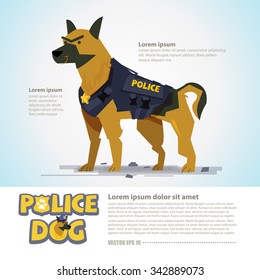 smart police dog in uniform. character design come with typographic  - vector illustration