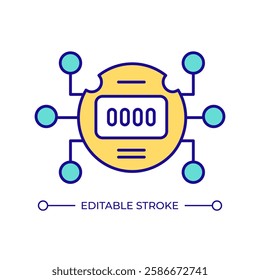 Smart power meter RGB color icon. Energy consumption monitoring, tracking. Technology, control. Numbers, digits. Isolated vector illustration. Simple filled line drawing. Editable stroke