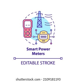Smart power meters concept icon. Intelligent grid components abstract idea thin line illustration. Isolated outline drawing. Editable stroke. Roboto-Medium, Myriad Pro-Bold fonts used
