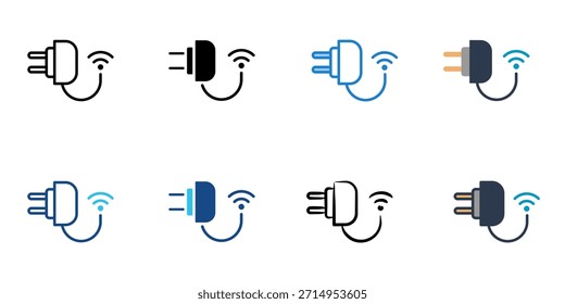 Los iconos inteligentes del enchufe de alimentación establecen una colección de Vector de estilo múltiple. 
