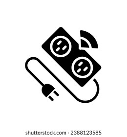 Smart power strip black glyph icon. Automatic multi plug device. Appliance for home. Surge protector. Extension cord. Silhouette symbol on white space. Solid pictogram. Vector isolated illustration