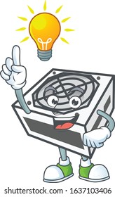 Smart power supply unit white color cartoon character has an idea