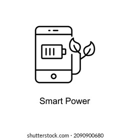 Icono de contorno del vector de potencia inteligente para web aislada en el archivo EPS 10 de fondo blanco